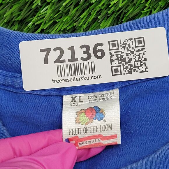Vintage 90s Fruit-of-The-Loom Shirt XL 23x27 Blue Slogan - Picture 6 of 16